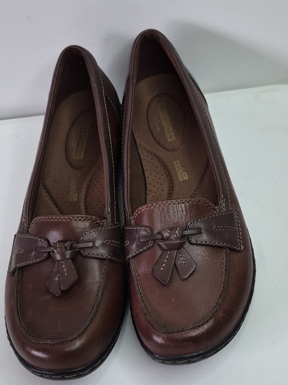 Clarks Brown Leather Tassel Loafers for Women Size 8M